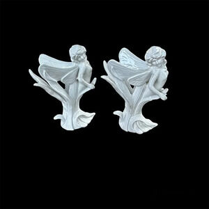 Fitz and Floyd Vintage 80s White Fairy Angel Figurines a Pair